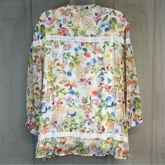 Womens Floral Butterfly Tunic Top Size XL Pullover Long Sleeve Fairy Cottage - Picture 2 of 13